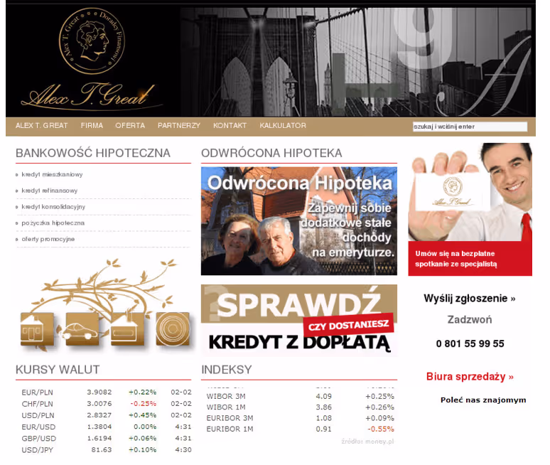 alextg.pl ist eine WordPress-Website für ein Unternehmen, das Kunden bei der Finanzierung unterstützt, mit klaren Leistungen und einfachem Kontakt.