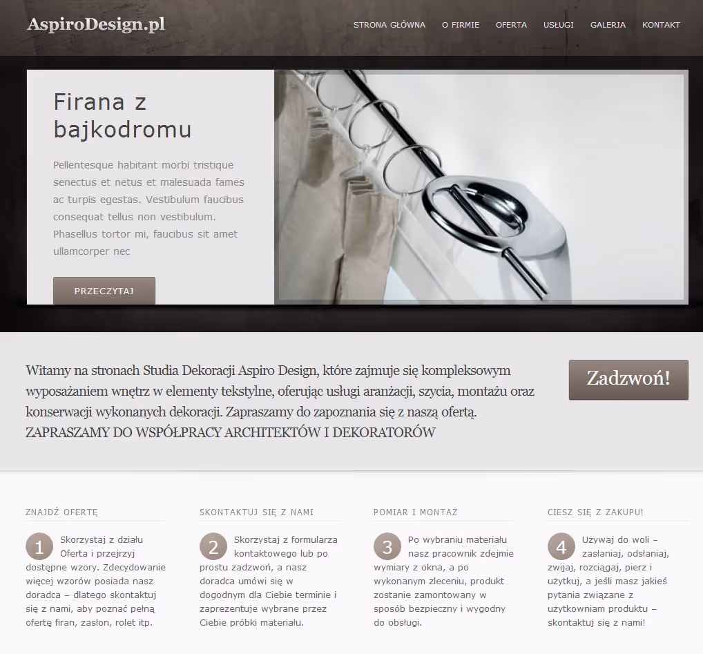 aspirodesign.pl ist eine Website für ein Unternehmen aus dem Kreativdesign, mit Fokus auf Portfolio, Performance und einfache Inhaltsverwaltung.