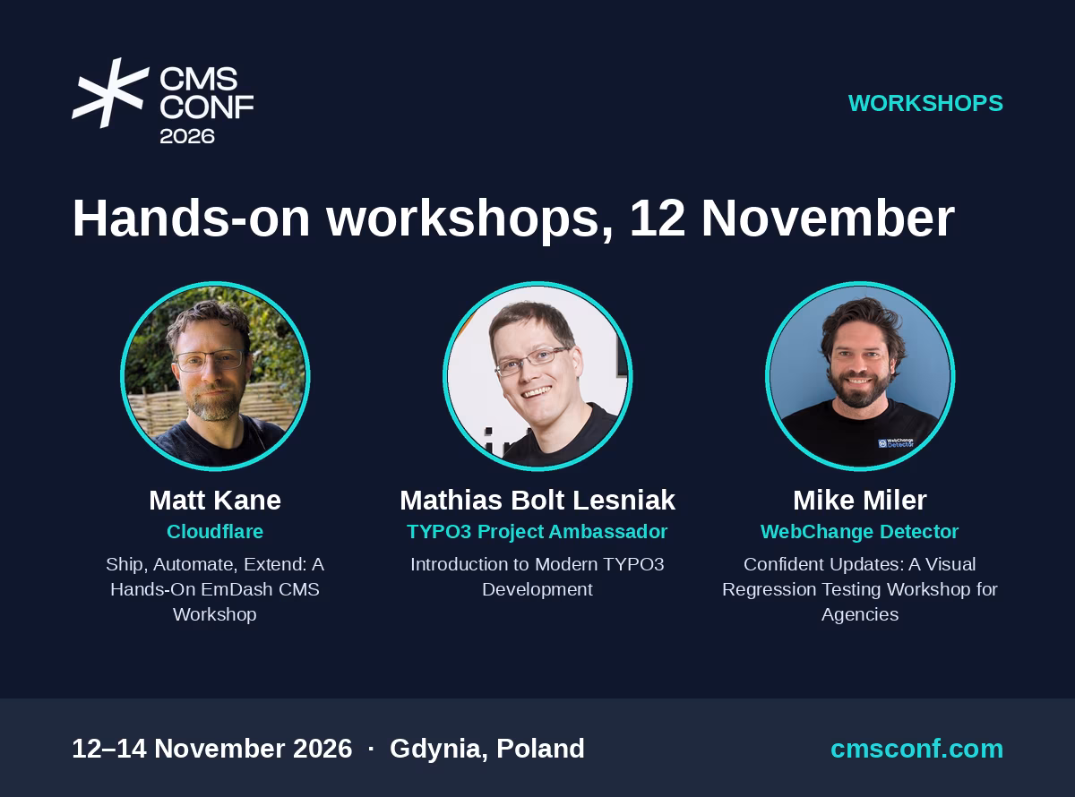 Prowadzący warsztaty CMS Conf 2026 na 12 listopada