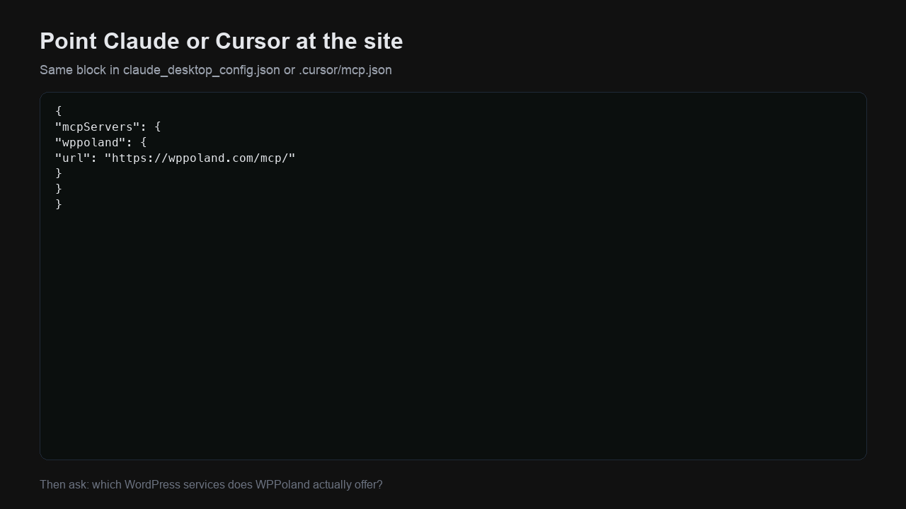 Konfiguracja endpointu wppoland w Claude Desktop i Cursor