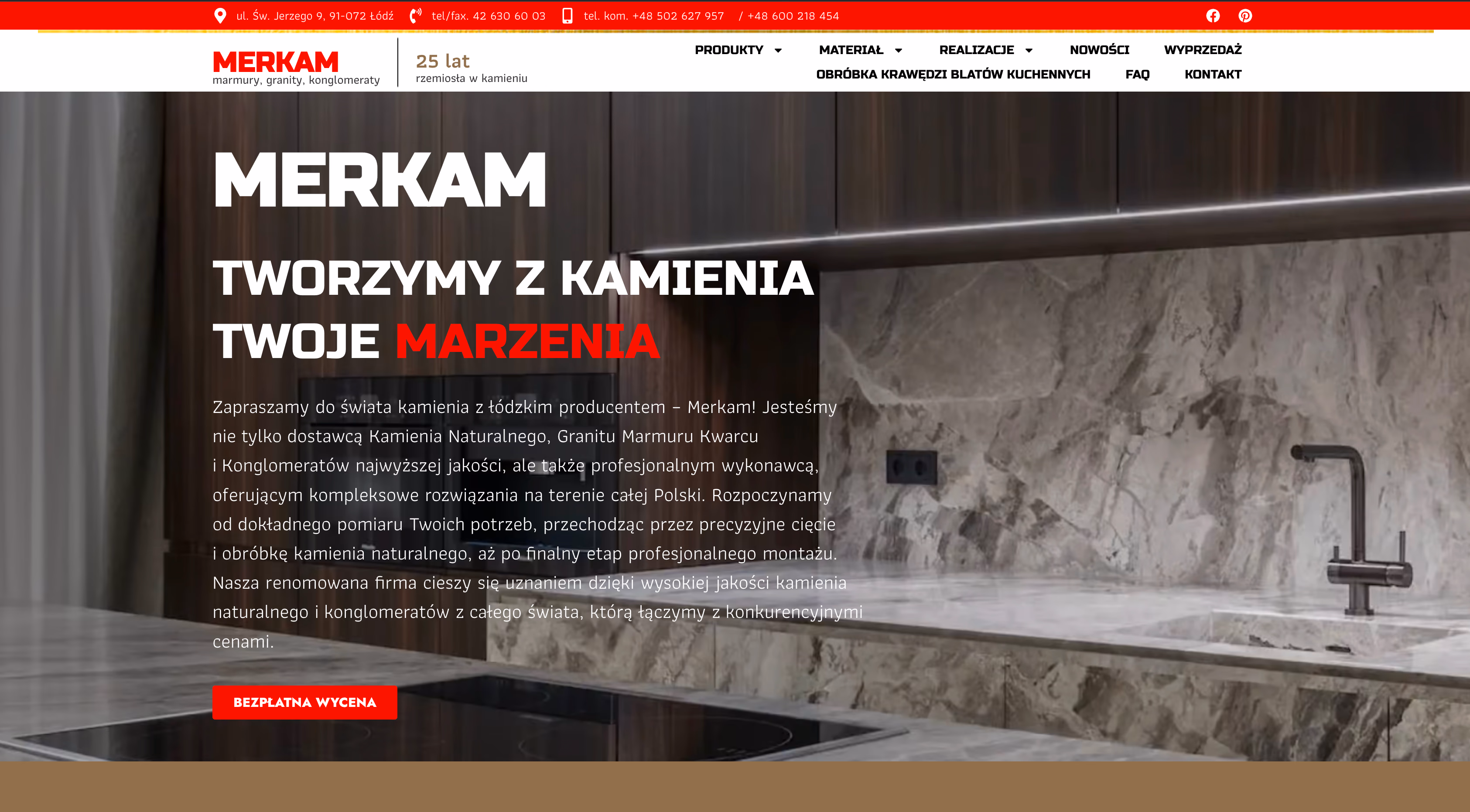 Die Website merkam.eu wurde für einen Hersteller von Küchenarbeitsplatten aus Granit, Konglomerat und Marmor entworfen. Ziel der Website ist die Präsentation des Produktangebots, eine Galerie abgeschlossener Projekte und die Generierung von Anfragen von Kunden, die an modernen Küchenlösungen interessiert sind.